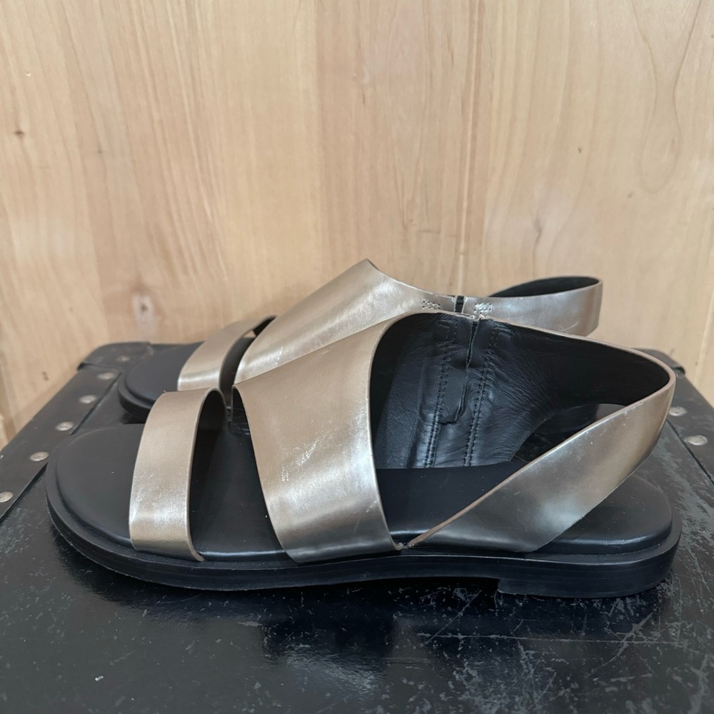 All Saints Leather Pewter Webber Flat Sandals Metallic Size EU 39 - Picture 10 of 16